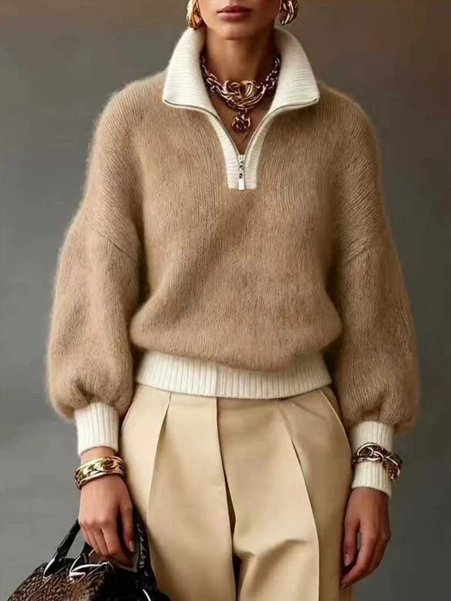 Farah - Suéter de Punto y Cachemira Ultrasuave con Cuello de Cremallera