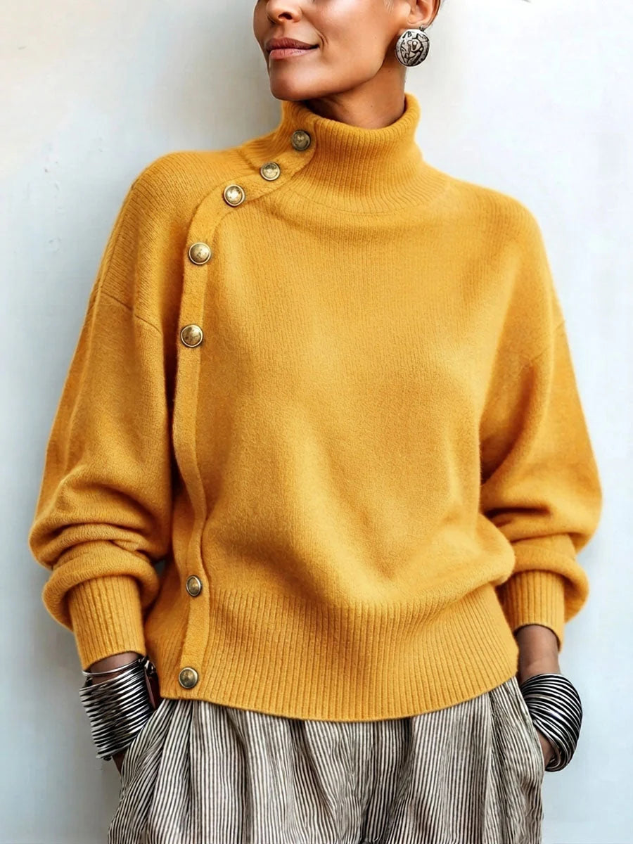 Yuna - Suéter Asimétrico de Punto Suave con Cuello Alto