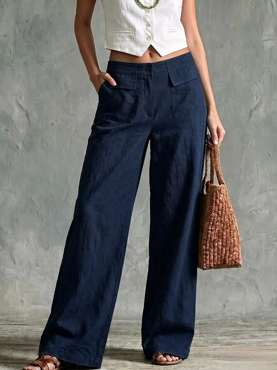 Liya - Pantalón Recto Retro de Lino Cómodo