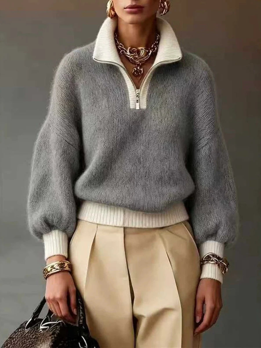 Farah - Suéter de Punto y Cachemira Ultrasuave con Cuello de Cremallera