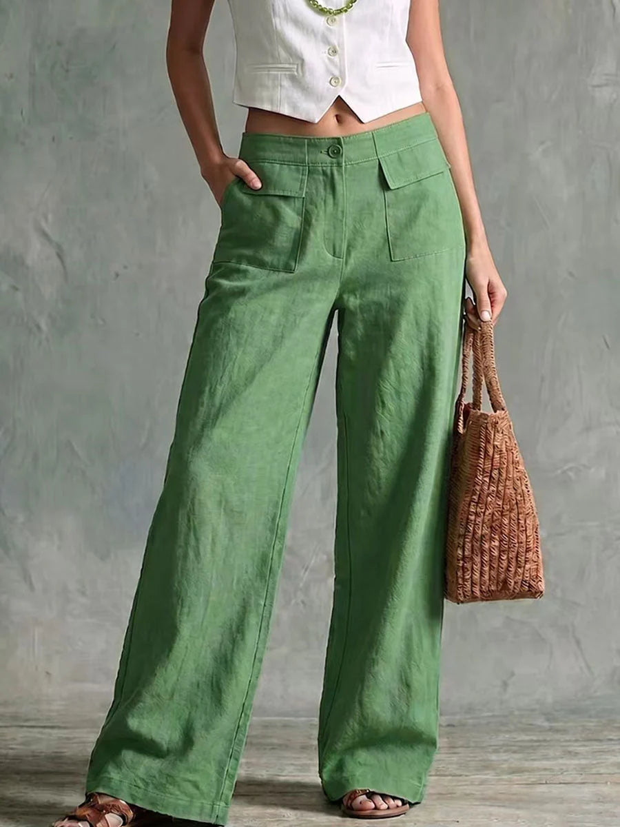 Liya - Pantalón Recto Retro de Lino Cómodo