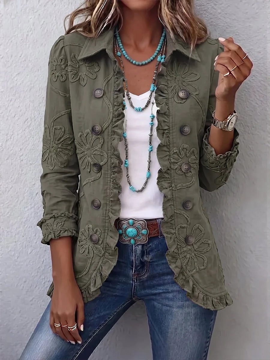 Callie - Chaqueta de Algodón con Bajos y Flores Bordadas