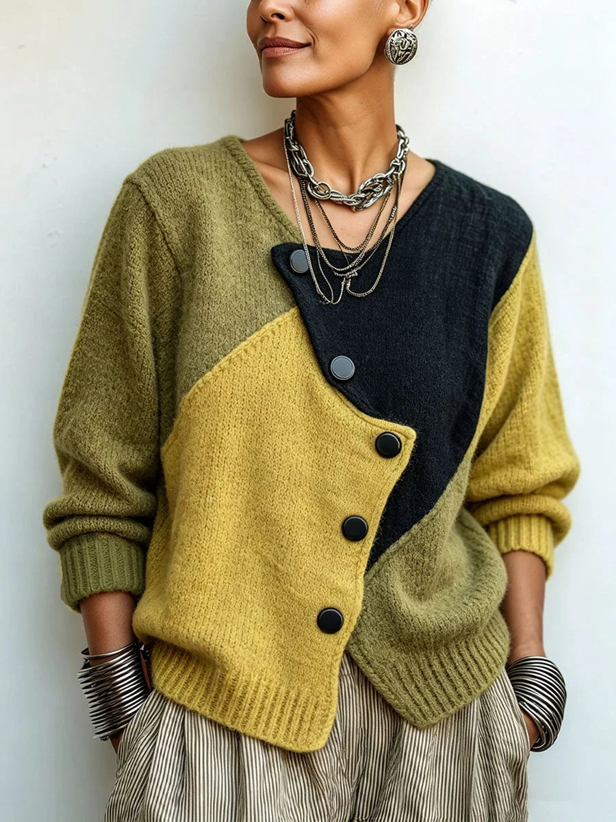 Naomi - Suéter Patchwork Asimétrico Original de Punto Suave