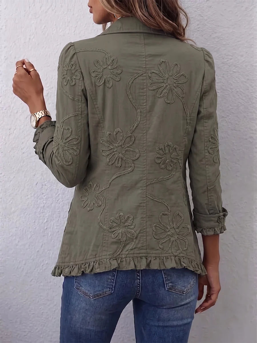 Callie - Chaqueta de Algodón con Bajos y Flores Bordadas