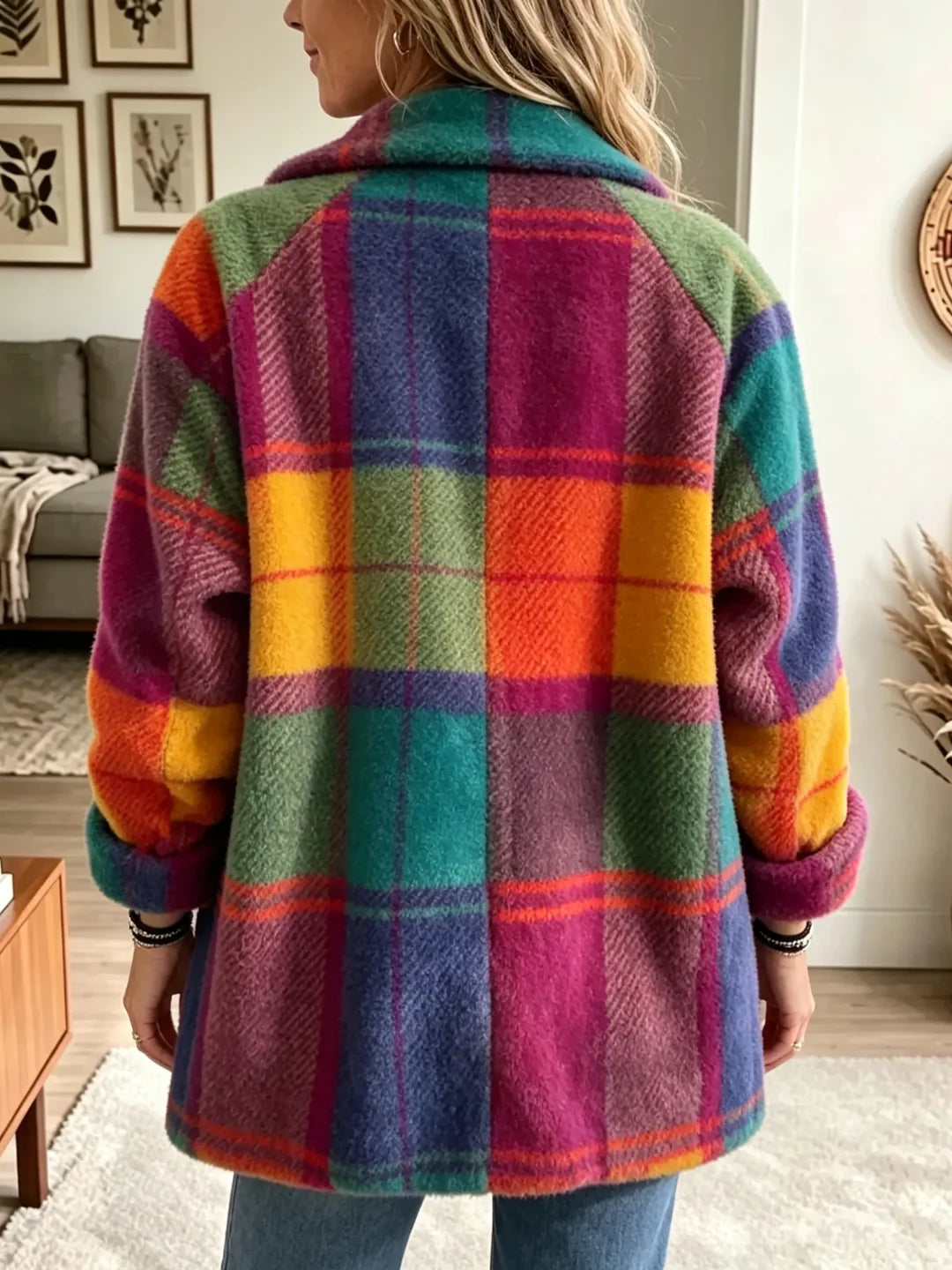 Izia - Abrigo de Punto a Cuadros Multicolor