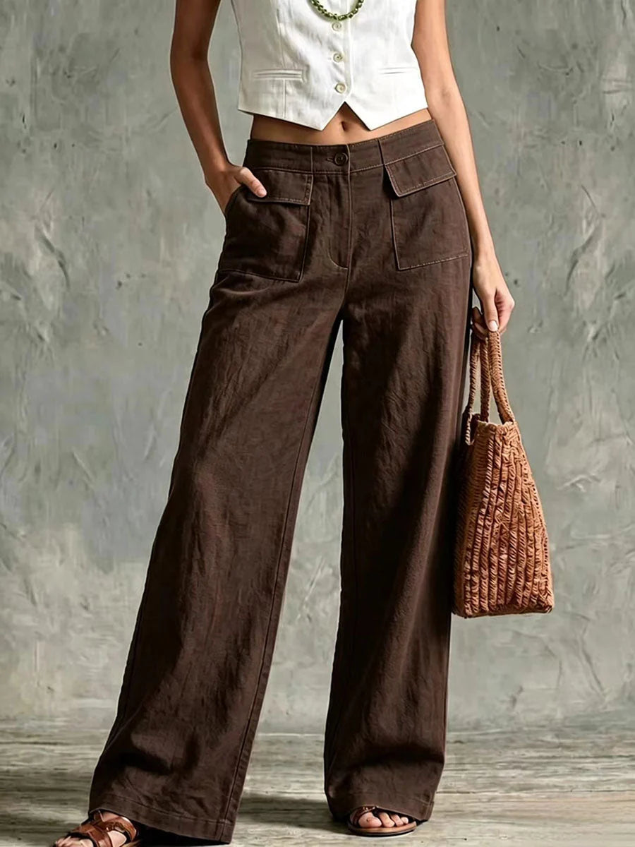 Liya - Pantalón Recto Retro de Lino Cómodo