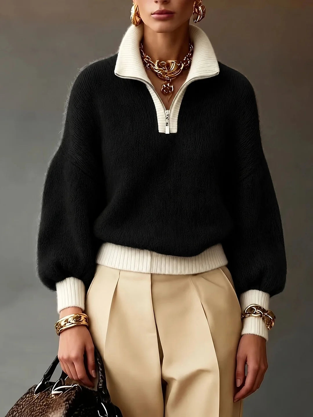 Farah - Suéter de Punto y Cachemira Ultrasuave con Cuello de Cremallera