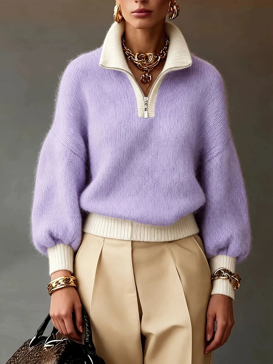 Farah - Suéter de Punto y Cachemira Ultrasuave con Cuello de Cremallera