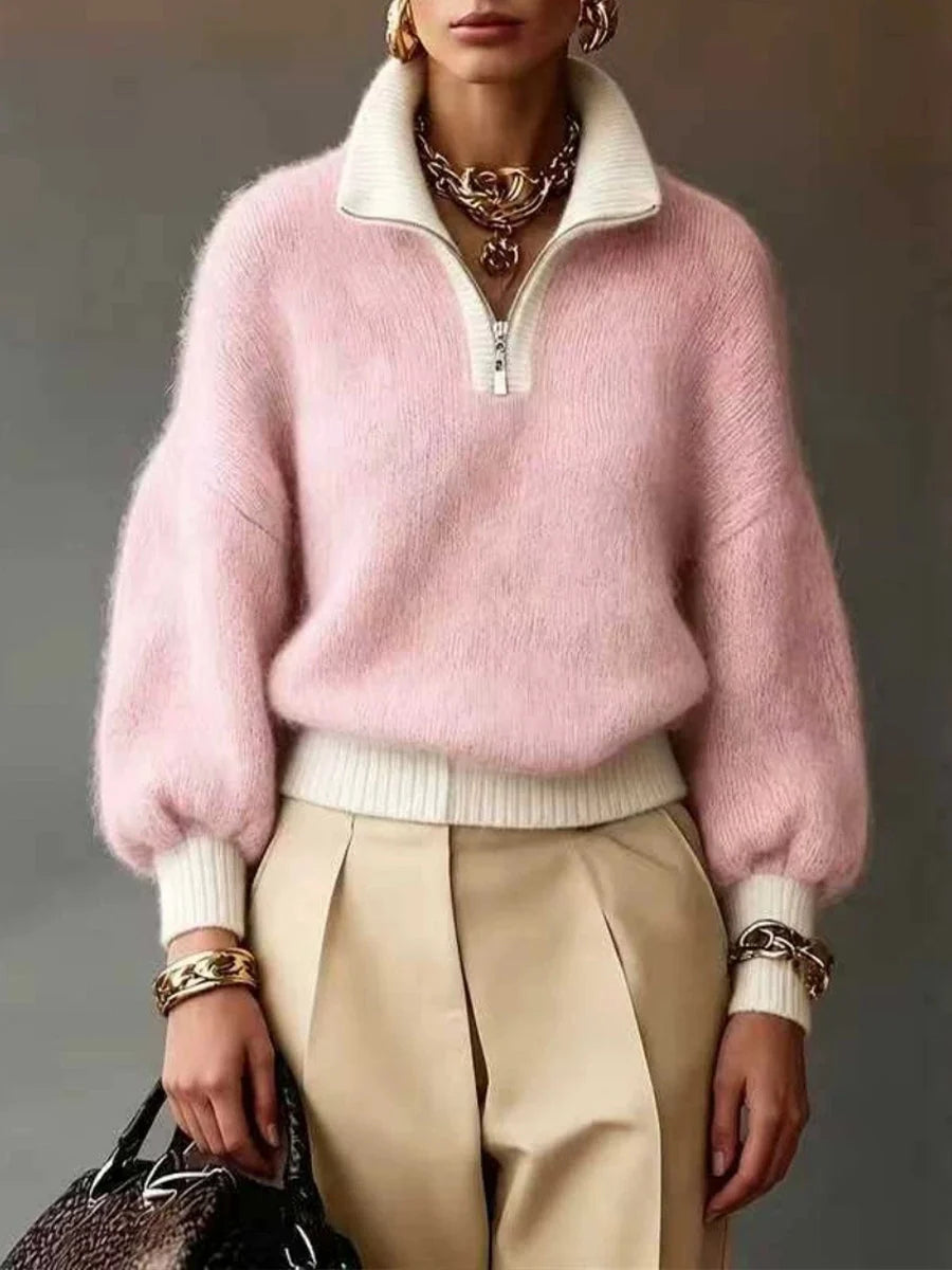 Farah - Suéter de Punto y Cachemira Ultrasuave con Cuello de Cremallera