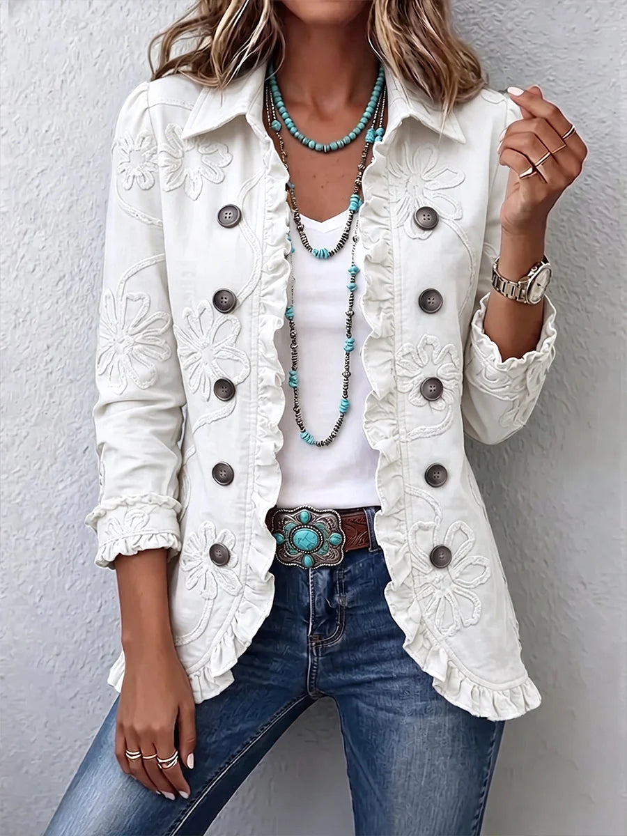 Callie - Chaqueta de Algodón con Bajos y Flores Bordadas
