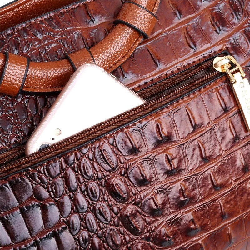 Ketty - Bolso Bicolor de Cuero con Textura Cocodrilo