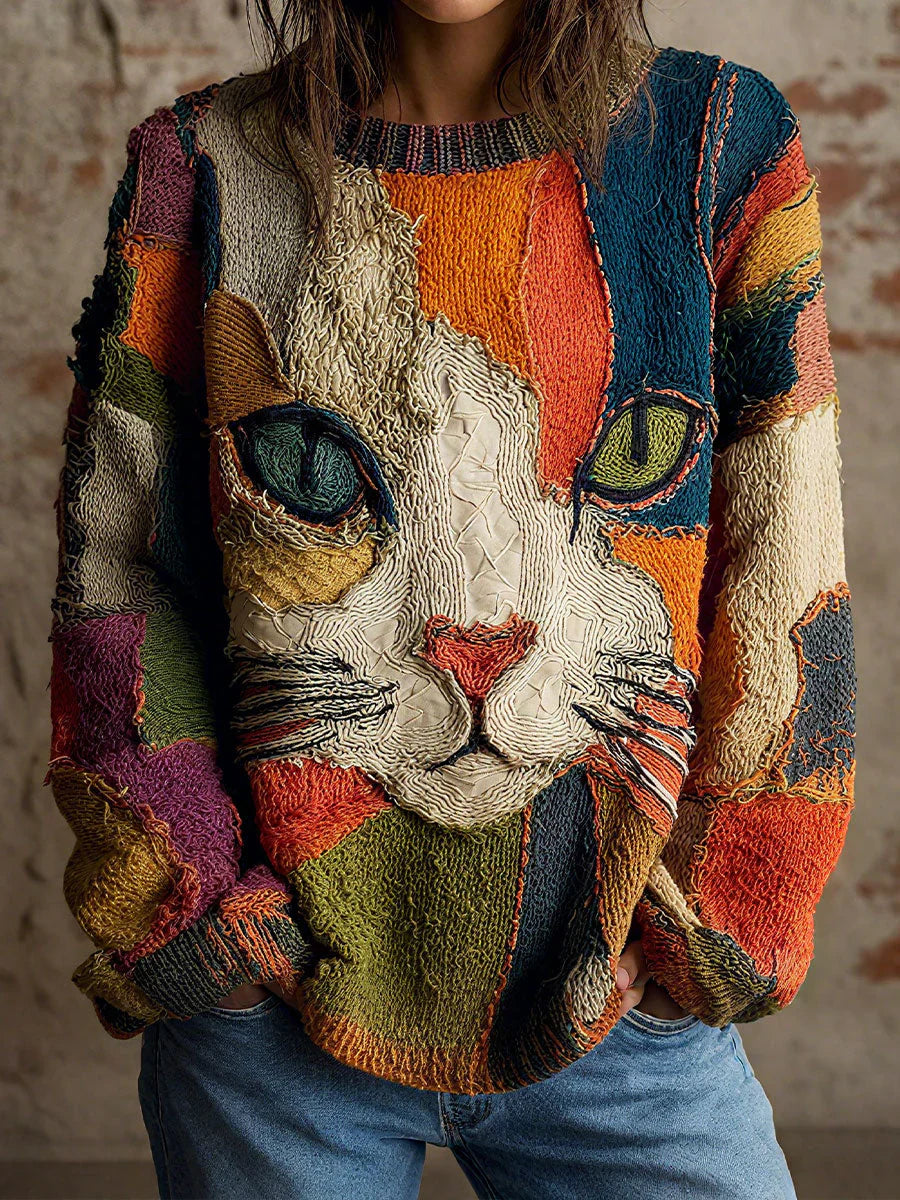 Chalice - Suéter Con Gato De Patchwork De Lana