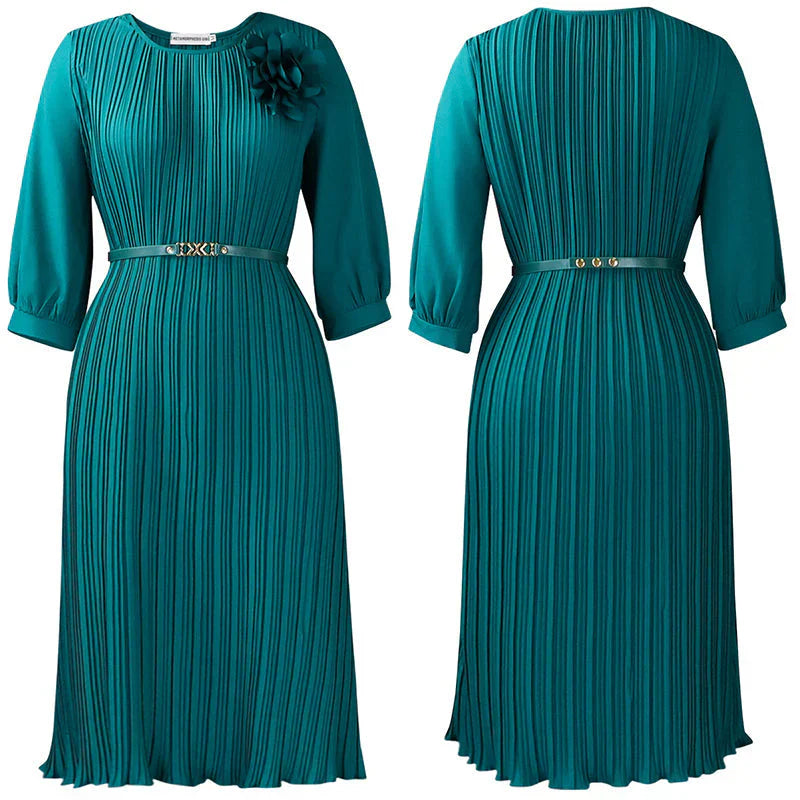 Nadeja - Robe Midi Plissée Elégante (ceinture offerte)