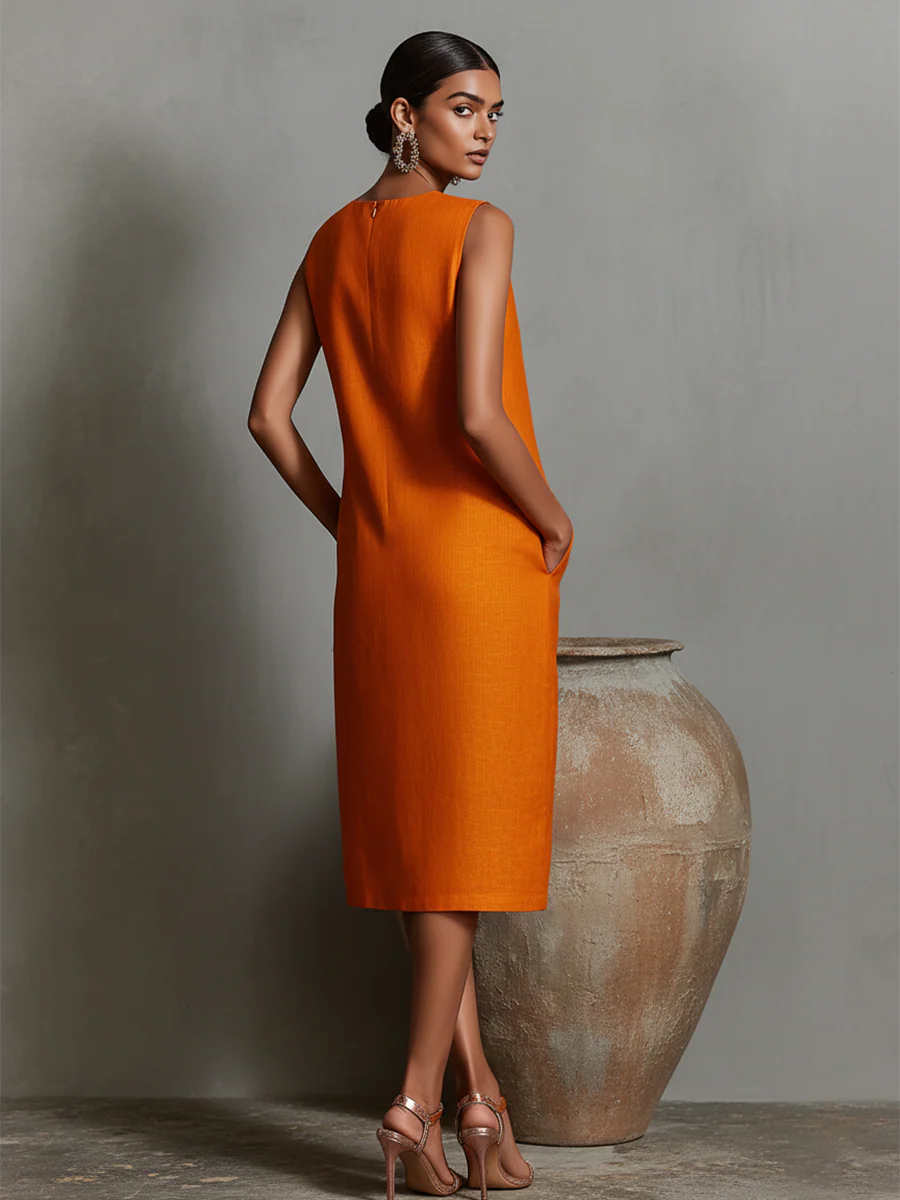 Zaira - Vestido Midi Elegante de Corte Recto con Bolsillos